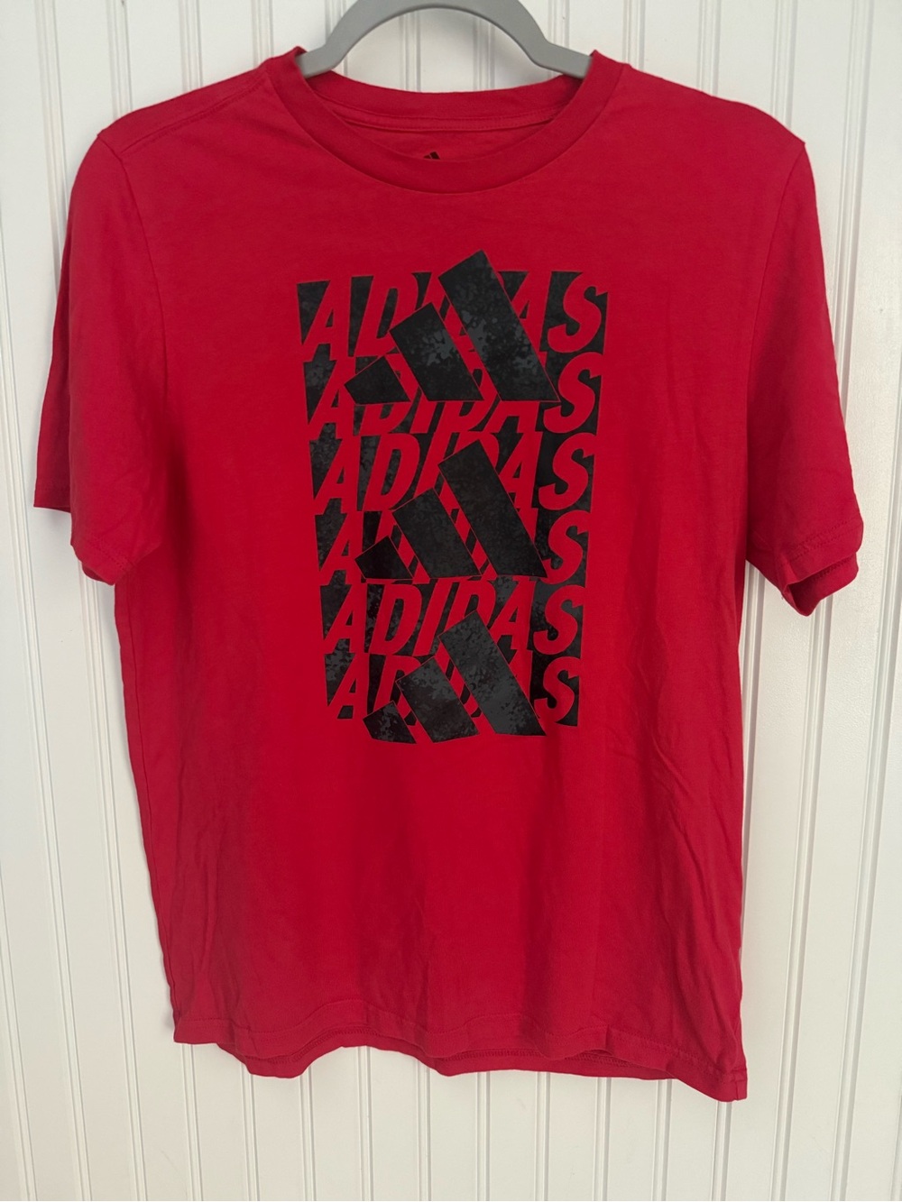 Adidas Red Short-Sleeve Tee with Black Logo Panel